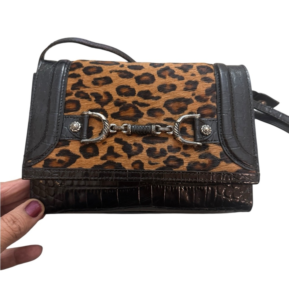Vintage Brighton Animal Print Black Leather Tote Crossbody